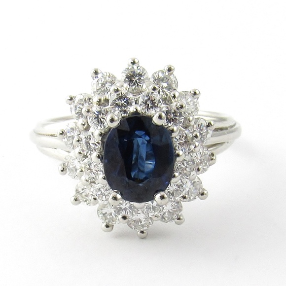 Vintage Platinum Natural Sapphire and Diamond Ring Size 6.5 #5235 - Picture 1 of 10